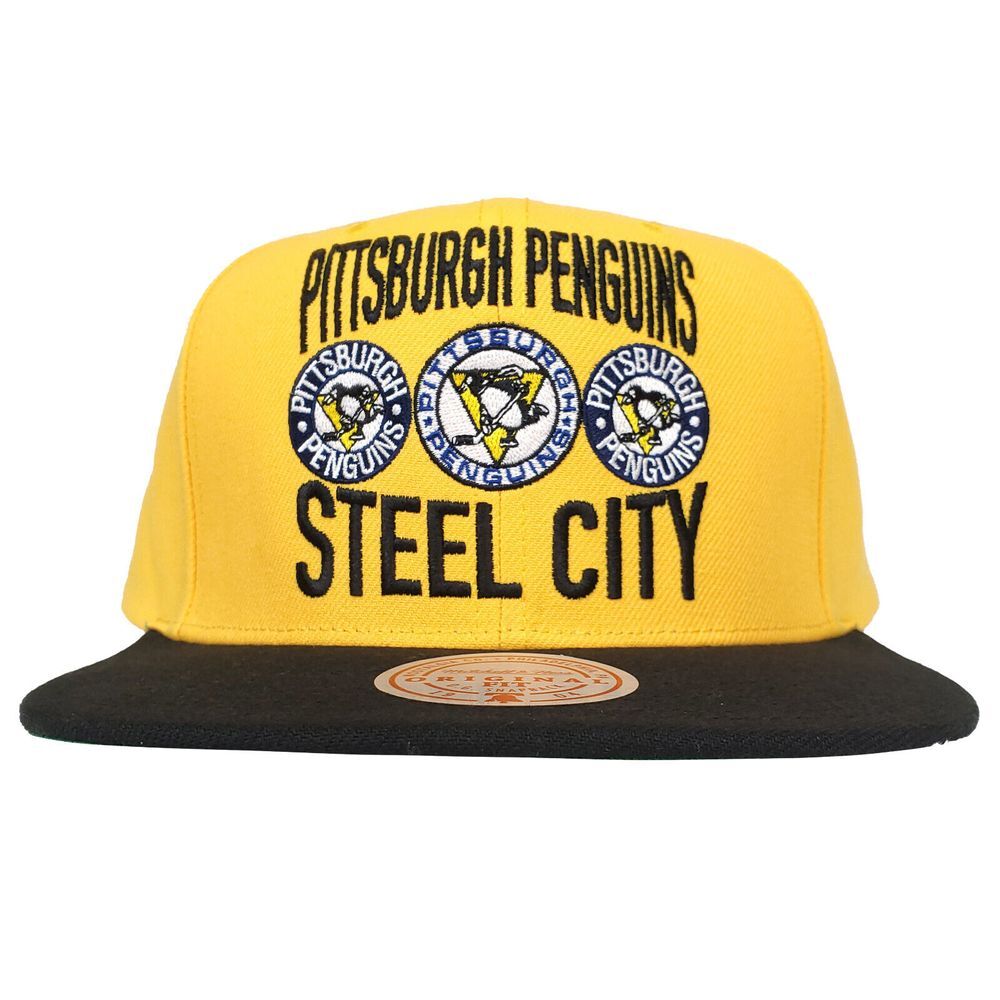 Pittsburgh Penguins Mitchell‎ & Ness NHL Snapback Hat Cap Yellow Black NWT